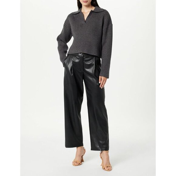 Women's Ribbed Polo Top Charcoal Medium Casual Stretchable Comfortable - Picture 4 of 7